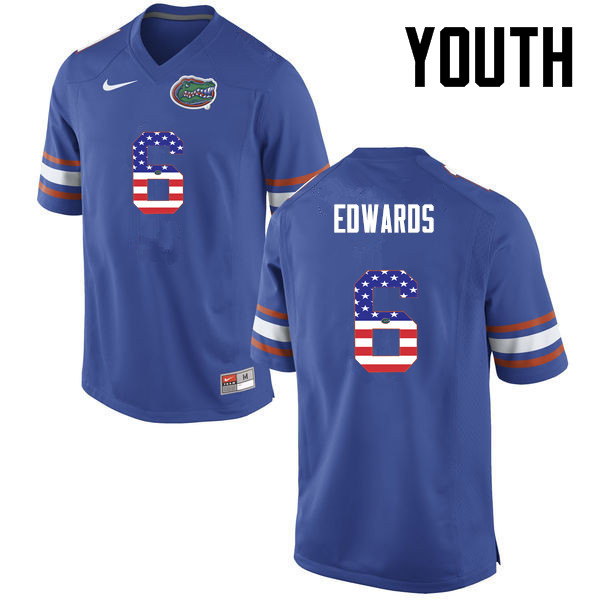 Youth Florida Gators #6 Brian Edwards College Football USA Flag Fashion Jerseys-Blue - Click Image to Close